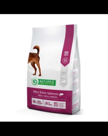 NATURES PROTECTION Mini Extra Salmon Adult Small Breed Dog 2 kg Hrana uscata caini talie mica, cu somon