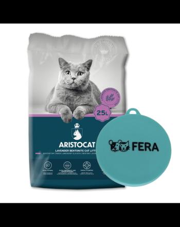 ARISTOCAT Bentonite Plus Nisip pentru litiera pisicilor, din bentonita cu lavanda 25 L + FERA Capac pentru conserve hrana umeda