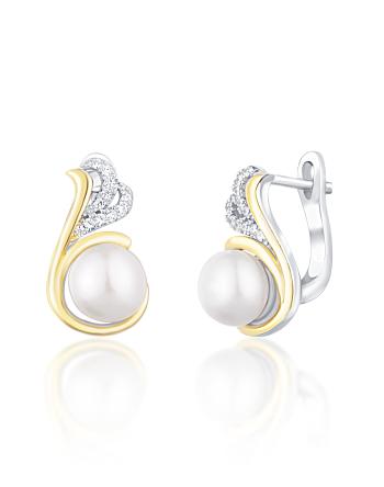 JwL Luxury Pearls Cercei bicolori din argint cu perle reale si zirconii JL0720