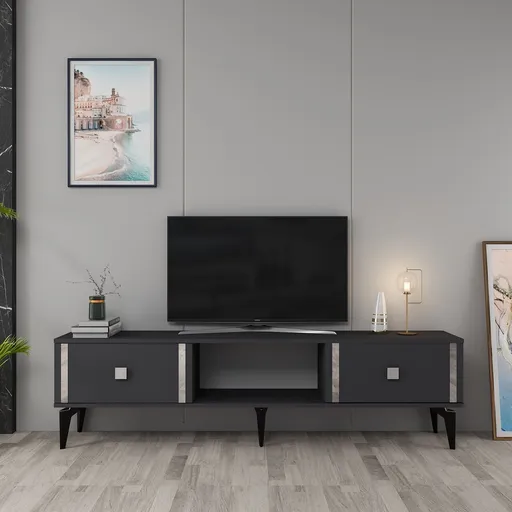 Comoda TV, Hanah Home, Doruk, 150x44.6x29.6 cm, Antracit / Argintiu