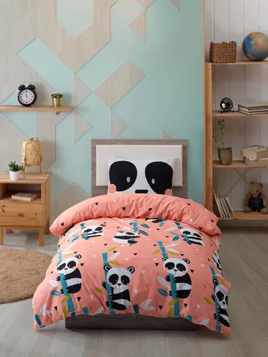 Lenjerie de pat pentru o persoana 2 piese, L'essentiel Maison, Panida, 65% bumbac/35% poliester, Roz / Verde / Negru / Alb