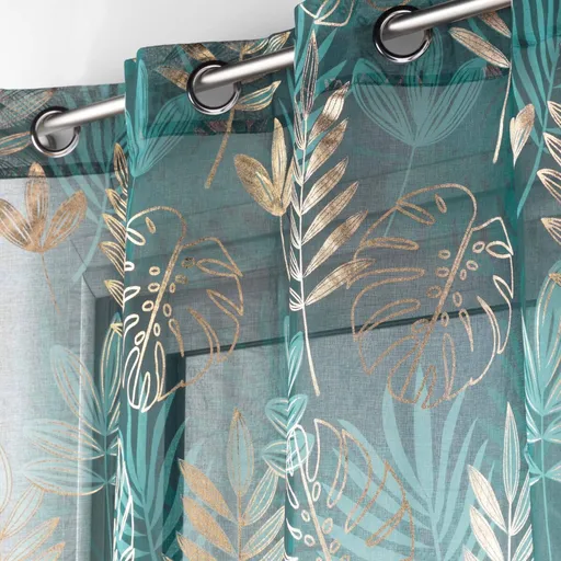 Perdea cu imprimeu metalic cu frunze de palmier