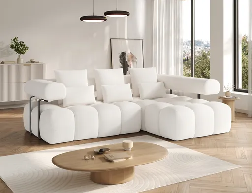 Coltar extensibil dreapta 3 locuri ELTAP, Levvi, 260x184x102 cm, lemn/poliester, alb