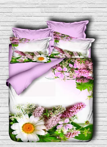 Lenjerie de pat dubla 3 piese, L'essentiel Maison, 142, Lilac / White / Green