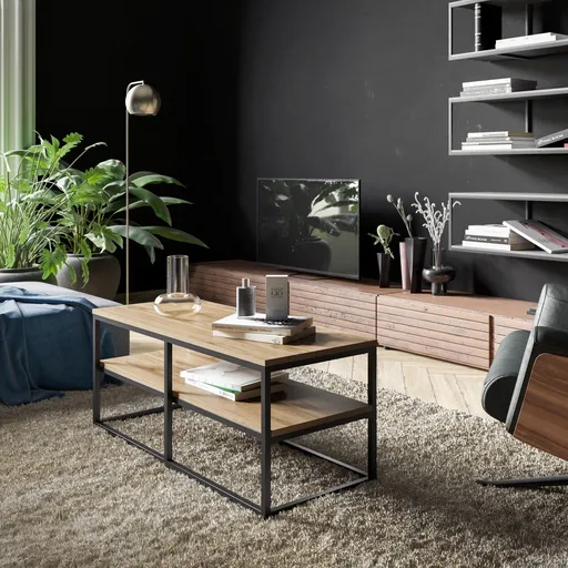 Masuta de cafea, Hanah Home, Forteaus, 110.4x47x52 cm, Nuc / Negru