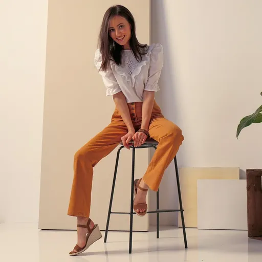 Pantaloni drepți din twill