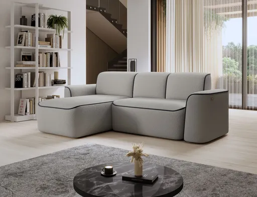 Coltar stanga 4 locuri ELTAP, Ume, 287x190x88 cm, lemn/poliester, gri/gri inchis