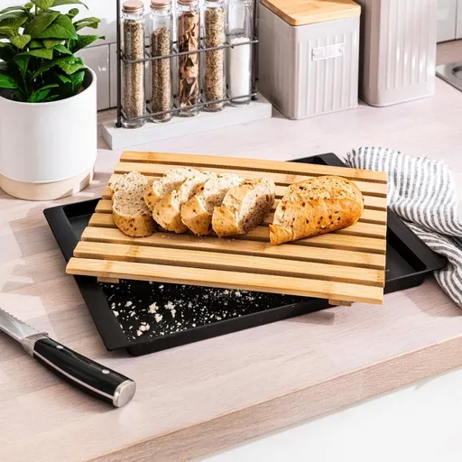 Tocător din bambus cu tavă pentru firimi