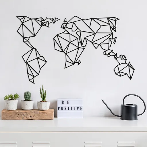 Decoratiune de perete, World Map2, 100 x 58 cm, Negru