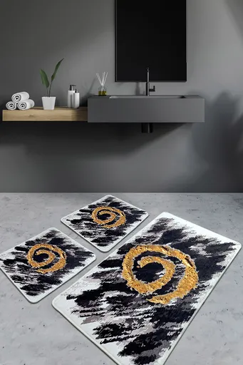 Set covorase de baie, L'essentiel Maison, Dagger, Negru / Alb / Auriu