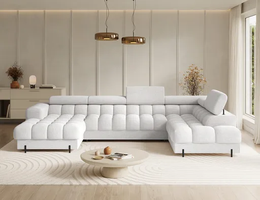 Coltar extensibil dreapta 3 locuri ELTAP, RT-01ROY, Feraria, 358x202x93 cm, lemn/poliester, alb