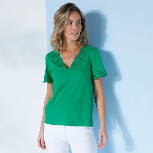 Tricou cu broderie azura