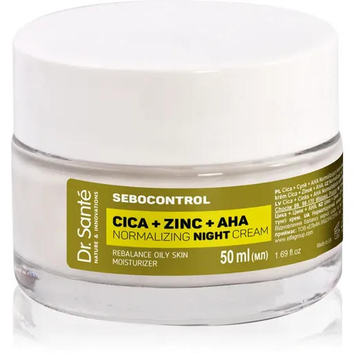 Dr. Santé Sebocontrol Cica + Zinc + AHA crema de noapte pentru reglarea glandelor sebacee 50 ml