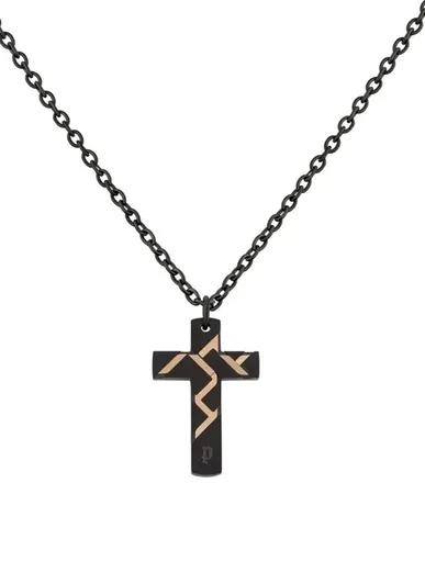 Police Colier negru din oțel cu cruce Munnar PJ26478PSBR01