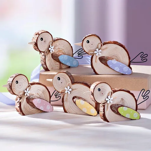 Decorațiune din lemn Păsărică, set de 5 bucăți