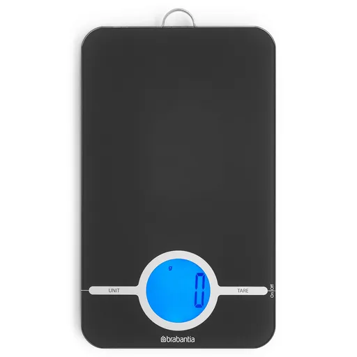 Cantar de bucatarie Brabantia Tasty+ 1001251, Pana la 5 kg, 3x baterii AAA, TARA, Ecran LCD, Gri inchis