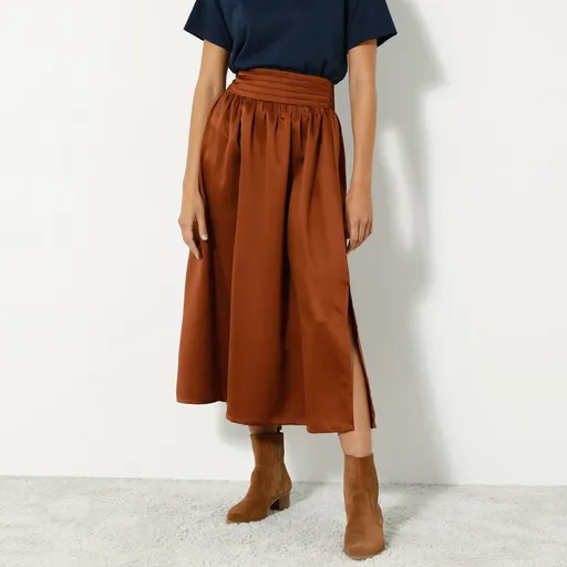 Fustă lungă de culoare solidă, din satin