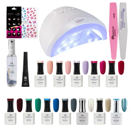 Kit 12 Oje Semipermanente One Step, Lampa UV, Nail Art Oranjollie
