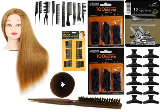 Set Kit Frizerie Coafor Complet Magic Roscat Sintetic cu Clestisori, Agrafe, Ace, Perie Tapat
