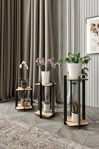 Suport din lemn pentru plante, Hanah Home, Flower Desk Square, MDF , Stejar