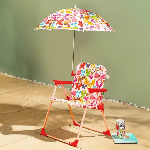 Scaun pliant pentru copii + umbrelă Fluturi