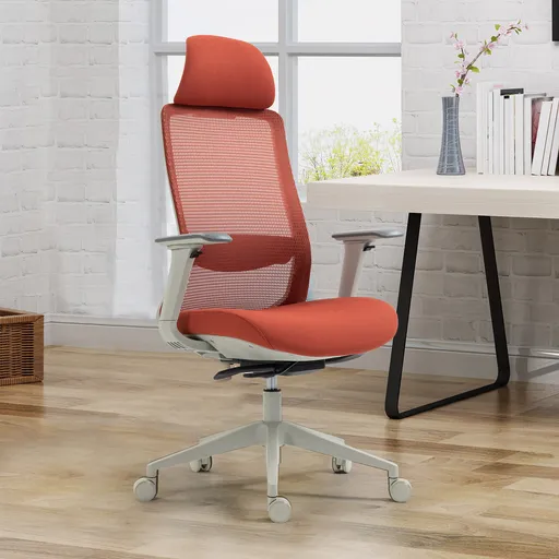 Scaun de birou ergonomic, Bedora Ergo, textil/mesh, rosu caramiziu