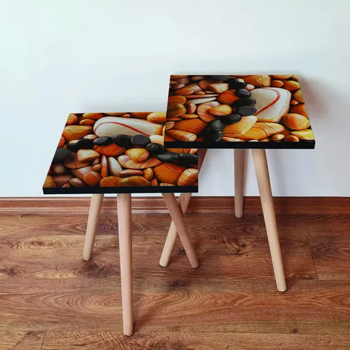 Set masute 2 piese, Hanah Home, 2Shp64, Portocaliu / Alb / Negru