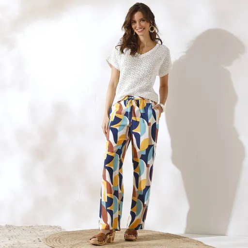Pantaloni aerisiți cu picior lat și imprimeu cu model grafic