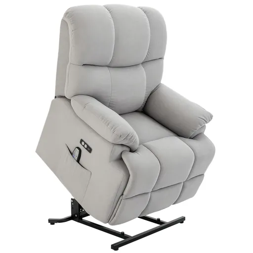 HOMCOM Scaun cu Ajutor pentru Ridicare, Scaun de Masaj, Fotoliu Relaxant cu Port USB, Scaun TV cu Telecomandă, Buzunar Lateral, Scaun TV Inclinabil în