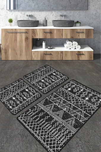 Set covorase de baie, L'essentiel Maison, Straordinario Black Djt, Negru / Antracit / Alb