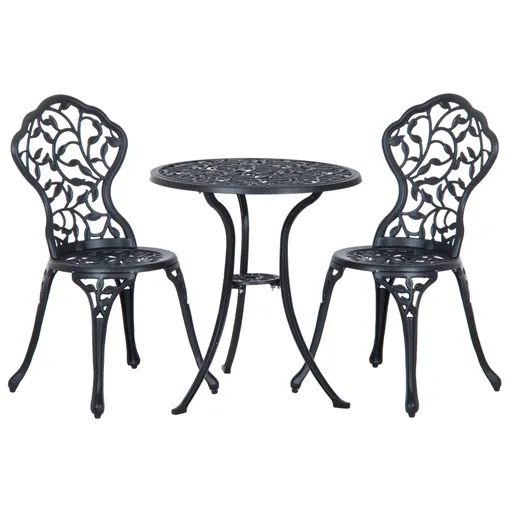 Outsunny 3pcs Patio Bistro Set Cast Aluminum Table Chair Outdoor Furniture Antique Black | Aosom Romania