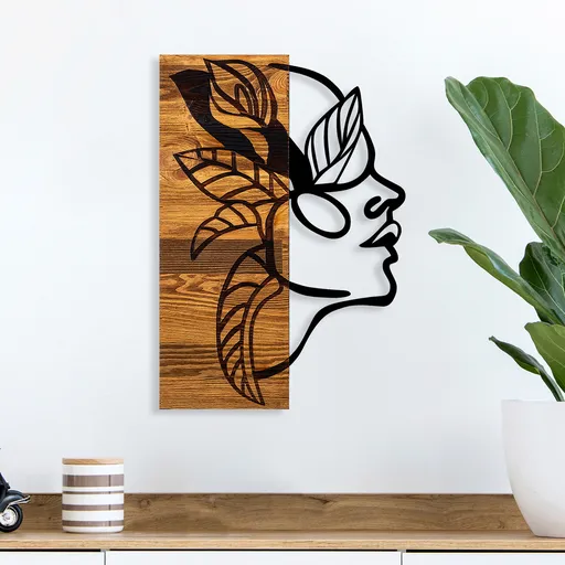 Decoratiune de perete, Dingin, Dimensiune: 34 x 3 x 50 cm, Negru / Nuc deschis