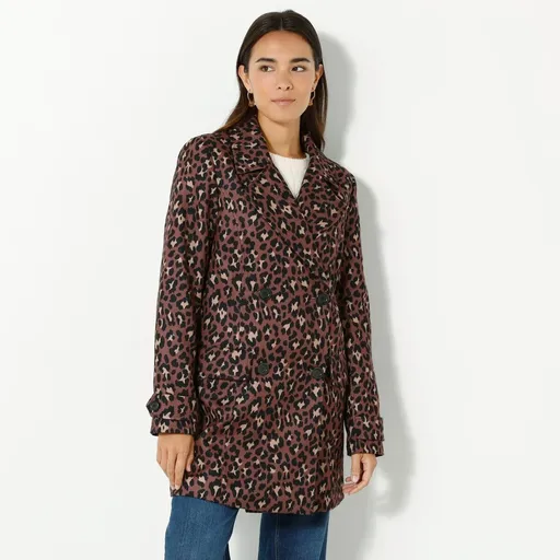 Palton cu închidere cu nasturi la două rânduri, model din blană de animale