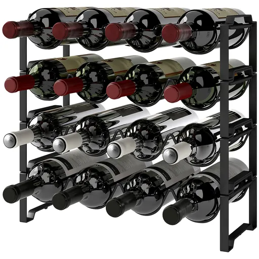 HOMCOM Suport pentru Sticle de Vin cu 4 Niveluri, 42,5x16,5x41 cm, Negru | Aosom Romania