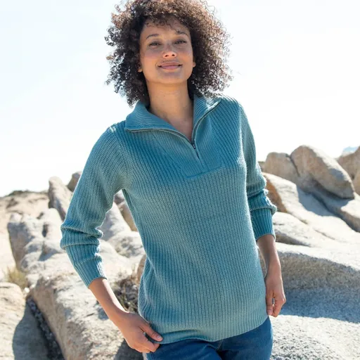 Pulover cu guler ridicat cu fermoar, model simplu tricotat