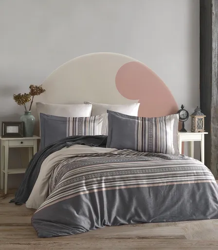 Lenjerie de pat dubla, L'essentiel Maison, Ash, Bumbac Ranforce, Gri