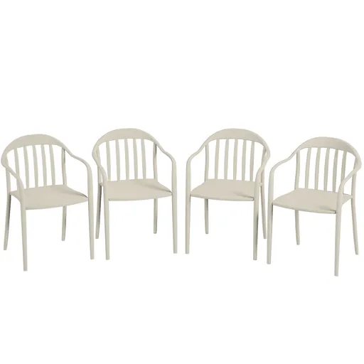 Outsunny Set 4 Scaune de Grădină Stivuibile cu Spătar și Brațe, Rezistente la Raze UV și Impermeabile, 57x54x78 cm, Alb | Aosom Romania