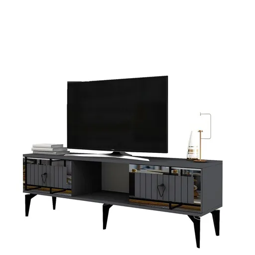 Comoda TV, Hanah Home, Linda, 150x44.6x29.6 cm, Antracit / Argintiu
