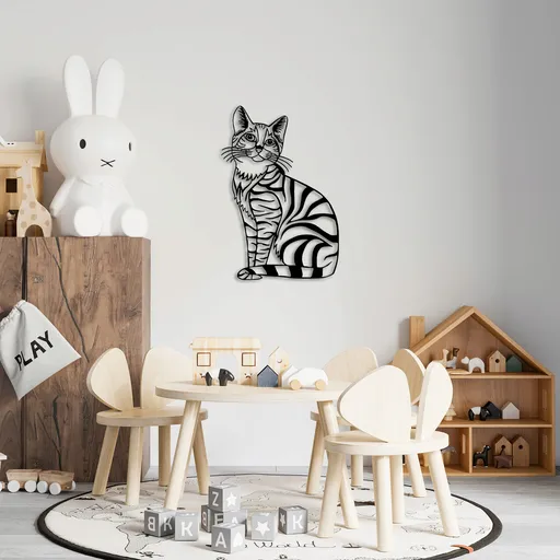 Decoratiune de perete, Cat, Dimensiune: 46 x 68 cm, Negru