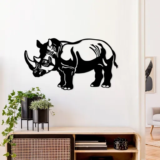 Decoratiune de perete, Rhino, Dimensiune: 39 x 70 cm, Negru