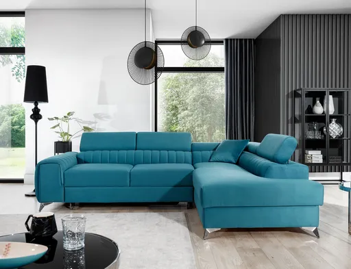 Coltar extensibil dreapta 4 locuri, ELTAP, Lau-45, Laurence, 278x205x92 cm, lemn/poliester, turcoaz