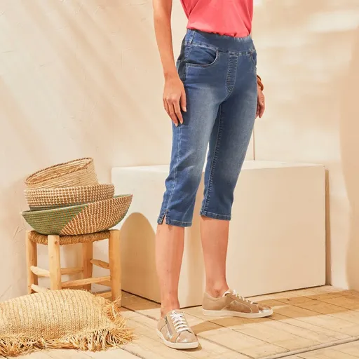 Jeggings 3/4 stretch în aspect denim