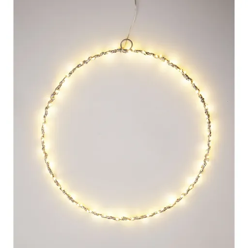 Decorațiune de Crăciun luminoasă Cerc, 30 cm,argintiu, LED alb cald, cu baterii