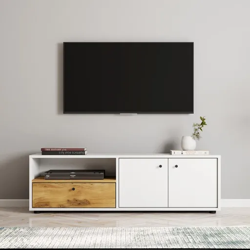 Comoda TV, Hanah Home, Pao, 136x42x35 cm, Alb / Stejar