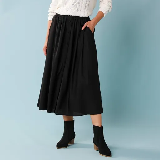 Fustă midi cu nasturi, pentru o siluetă mai mică