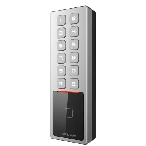 Cititor de proximitate cu tastatura Hikvision DS-K1T805MBWX, M1 card, RS-485 and Wiegand (W26, W34), network interface, Wi-Fi