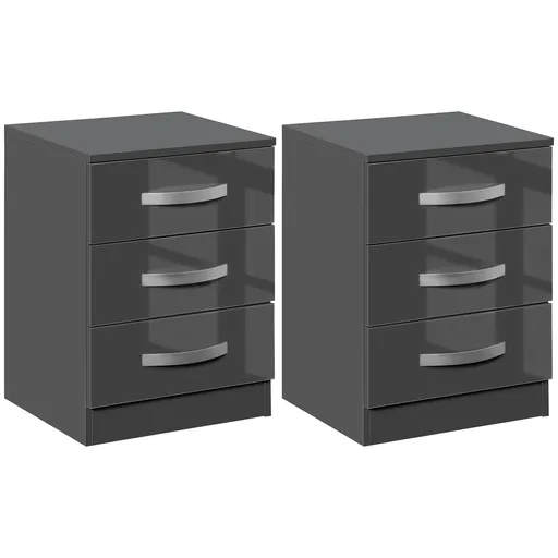 HOMCOM Noptiere, 2 Piese cu 3 Sertare, pentru dormitor si sufragerie Elegant si Modern, 40x36x56cm, Gri | Aosom Romania