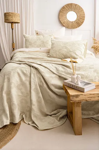 Set cuvertura de pat dubla 3 piese, L'essentiel Maison, Italo, Bumbac, Bej
