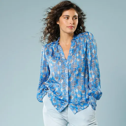 Bluză tip cămașă imprimată, jacquard cu dungi, pentru siluetă mică