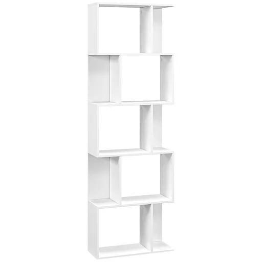 HOMCOM Raft pentru Cărți cu 5 Rafturi Separate, Bibliotecă în Formă de S din Lemn, 60x24x184,5 cm, Alb | Aosom Romania